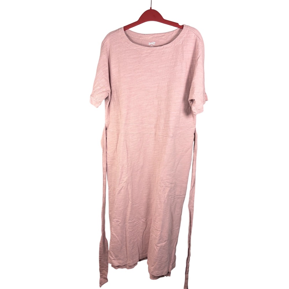 Duluth Trading Co Womens Pink Slub Knit Short Sleeve Tie Waist Midi Dress Size M